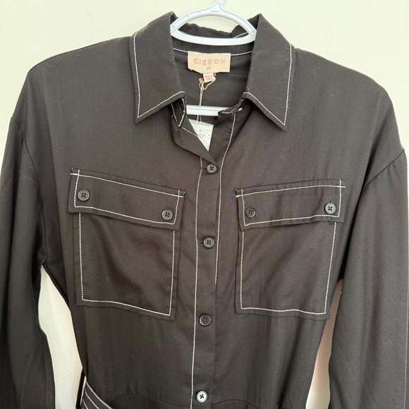 NWT Ciebon Women's Janie Black Shirt Dress XS Tie Waist Long Sleeve Midi - Picture 8 of 16